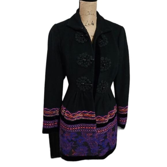 Anthropologie Plenty Tracy Reese Loma Stitched Embroidered Wool Blend‎ Coat 6 - Picture 12 of 16
